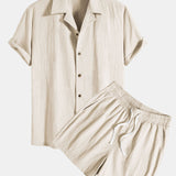 Textured Cotton Revere Shirt & 5" Shorts Set