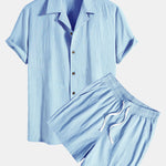 Textured Cotton Revere Shirt & 5" Shorts Set