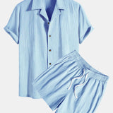 Textured Cotton Revere Shirt & 5" Shorts Set