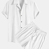 Textured Cotton Revere Shirt & 5" Shorts Set