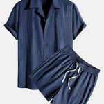 Textured Cotton Revere Shirt & 5" Shorts Set