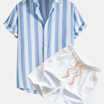 Wide Stripes Print Shirts & Swim Shorts Set