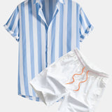 Wide Stripes Print Shirts & Swim Shorts Set