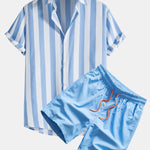 Wide Stripes Print Shirts & Swim Shorts Set