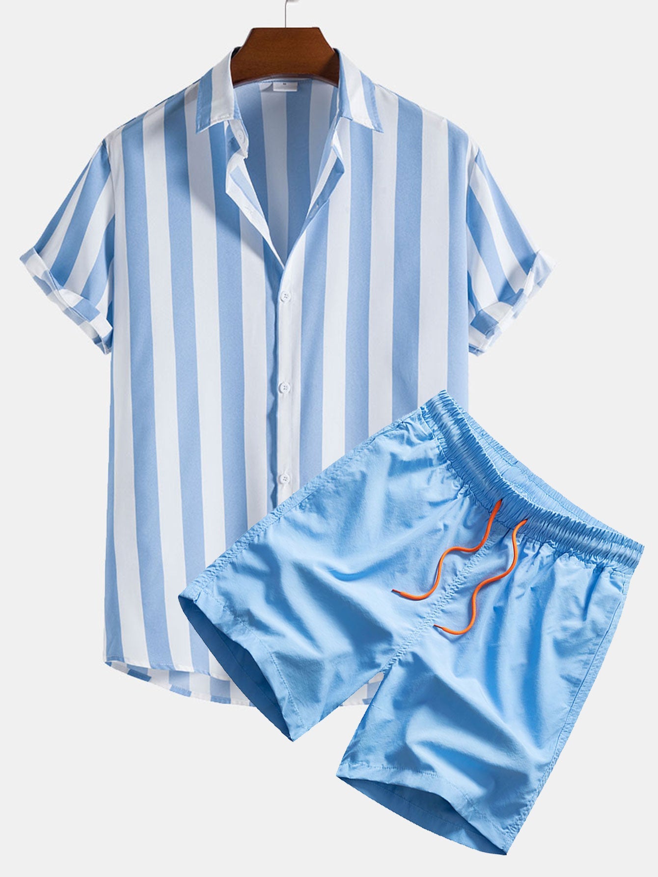 Wide Stripes Print Shirts & Swim Shorts Set
