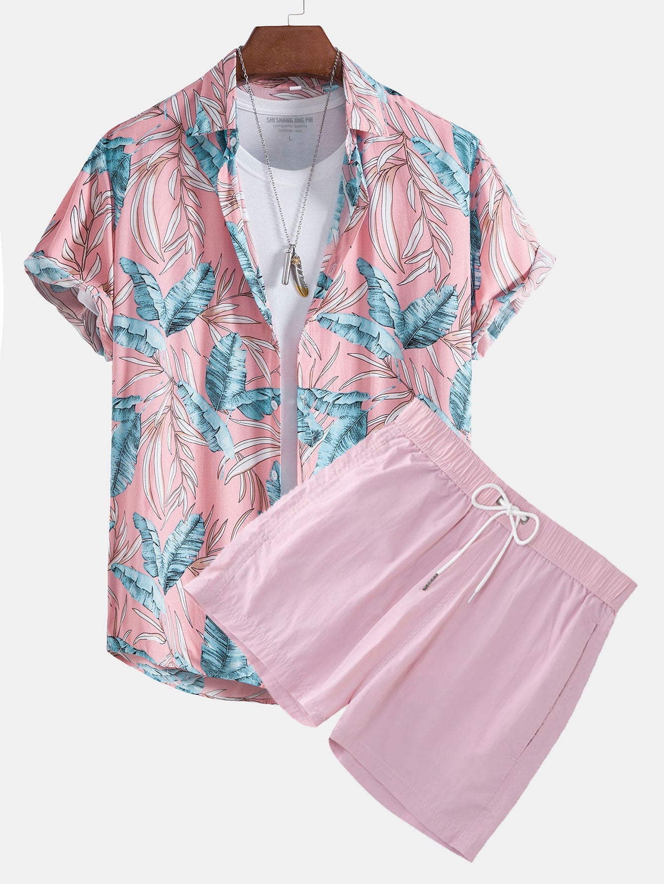 Viscose Tropical Print Shirt & Short Length Swim Shorts Set