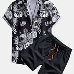 Skull Tropical Print Shirt & Swim Shorts Set