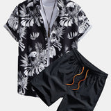 Skull Tropical Print Shirt & Swim Shorts Set