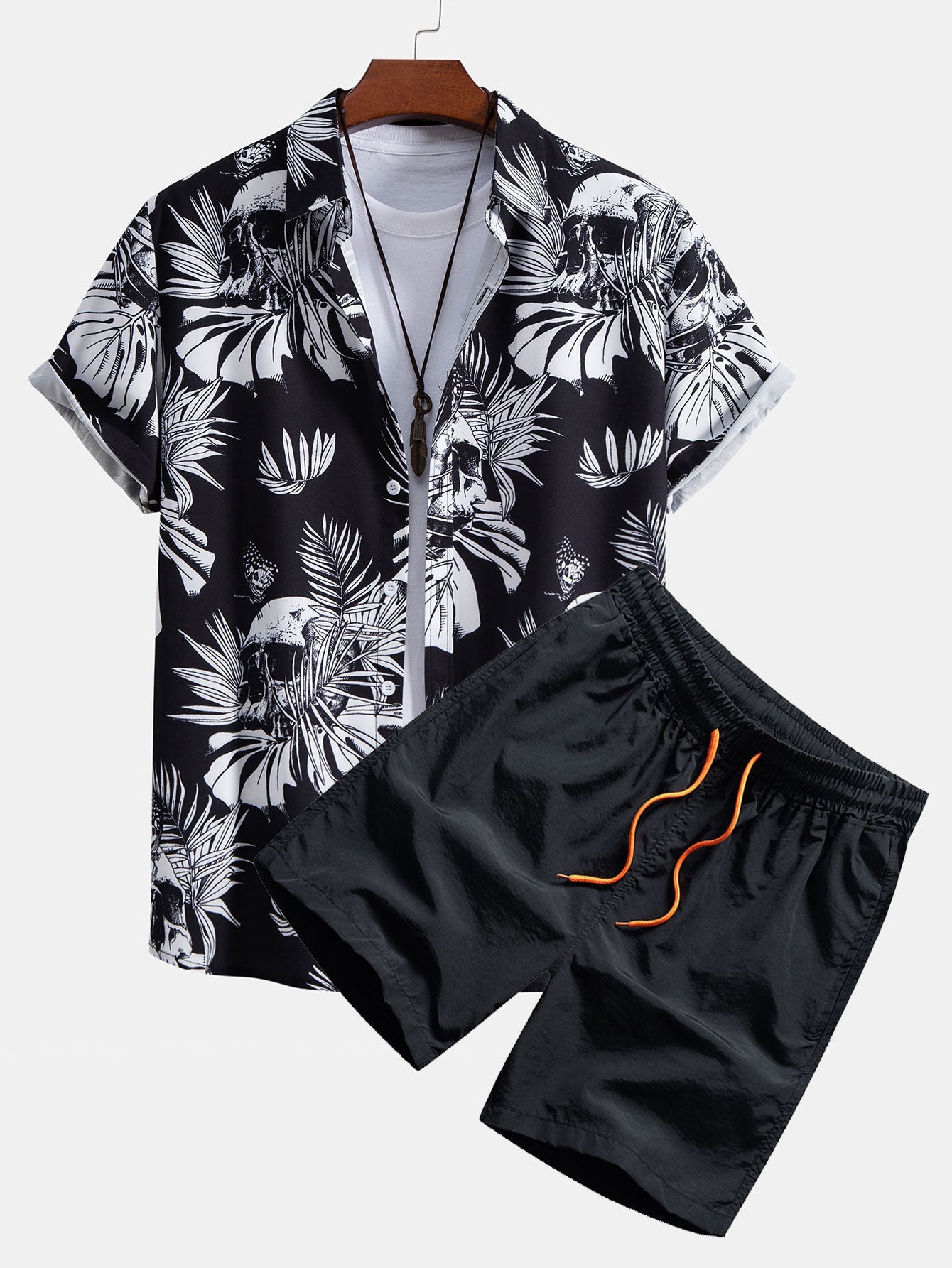 Skull Tropical Print Shirt & Swim Shorts Set