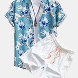 Tropical Floral Print Shirt & Swim Shorts Set