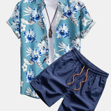 Tropical Floral Print Shirt & Swim Shorts Set