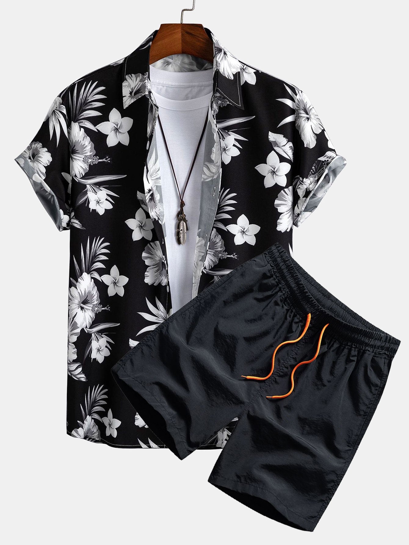 Tropical Floral Print Shirt & Swim Shorts Set