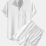 Linen Henley Collar Shirt & Linen Cotton Blend 11" Shorts Set