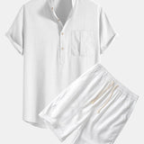 Linen Henley Collar Shirt & Linen Cotton Blend 11" Shorts Set
