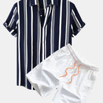 Stripe Print Shirt & Swim Shorts Set