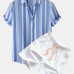 Stripe Print Shirt & Swim Shorts Set