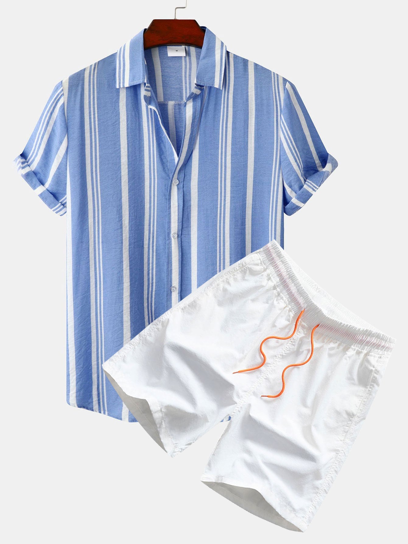 Stripe Print Shirt & Swim Shorts Set