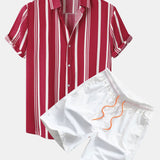 Stripe Print Shirt & Swim Shorts Set