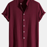 Linen and Rayon Blend Stand Collar Shirt & Wrinkle Textured Pants Set