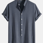 Linen and Rayon Blend Stand Collar Shirt