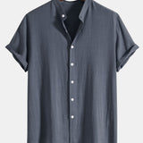 Linen and Rayon Blend Stand Collar Shirt