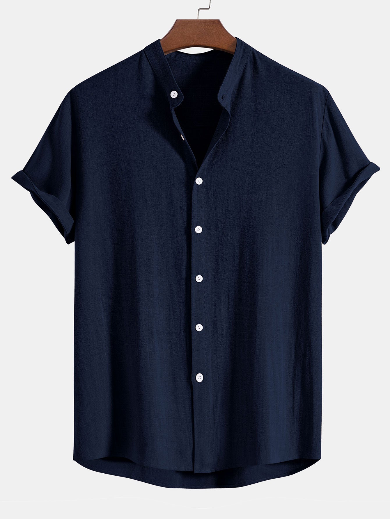 Linen and Rayon Blend Stand Collar Shirt