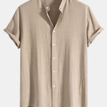 Linen and Rayon Blend Stand Collar Shirt & Linen Pants Set