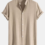 Linen and Rayon Blend Stand Collar Shirt & Linen Pants Set