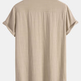 Linen and Rayon Blend Stand Collar Shirt
