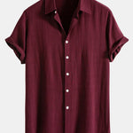 Linen Rayon Blend Shirt & Crinkled Textured Drawstring Shorts Set