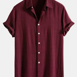 Linen Rayon Blend Shirt & Crinkle Textured Drawstring 5" Shorts Set