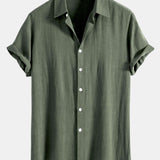 Linen Rayon Blend Shirt & Wrinkle Textured Straight Leg Pants Set