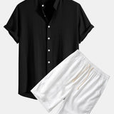 Linen and Rayon Blend Shirt & Linen Cotton Blend 11" Shorts Set