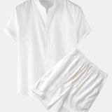 Linen Short Sleeve Shirts & Linen Cotton Blend 11" Shorts Set