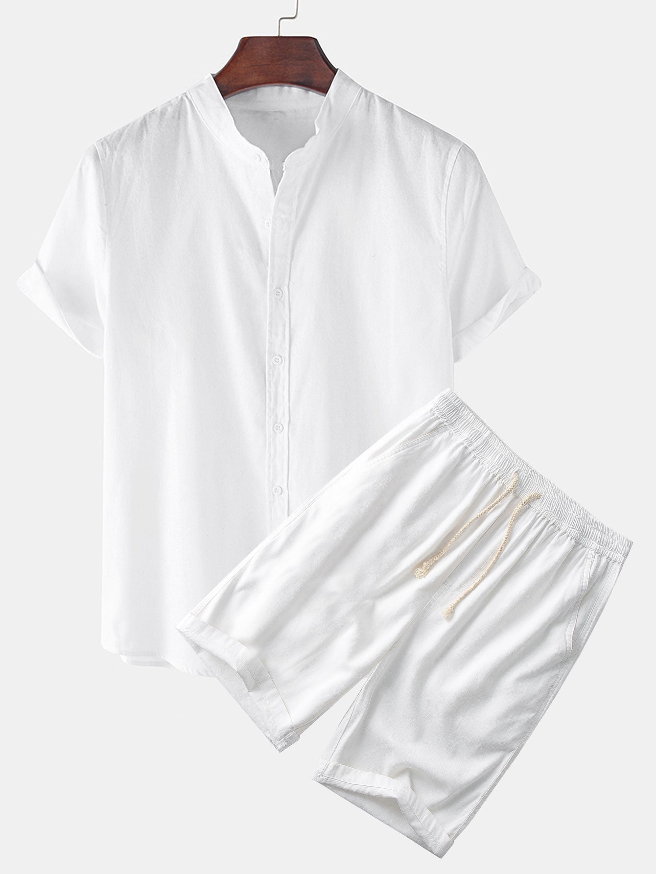 Linen Short Sleeve Shirts & Linen Cotton Blend 11" Shorts Set
