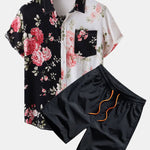 Two Tone Floral Print Shirt & Swim Shorts Set