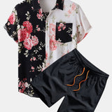 Two Tone Floral Print Shirt & Swim Shorts Set