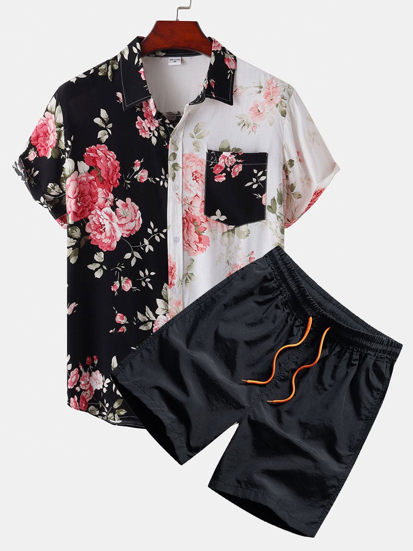 Two Tone Floral Print Shirt & Swim Shorts Set