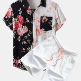 Two Tone Floral Print Shirt & Swim Shorts Set