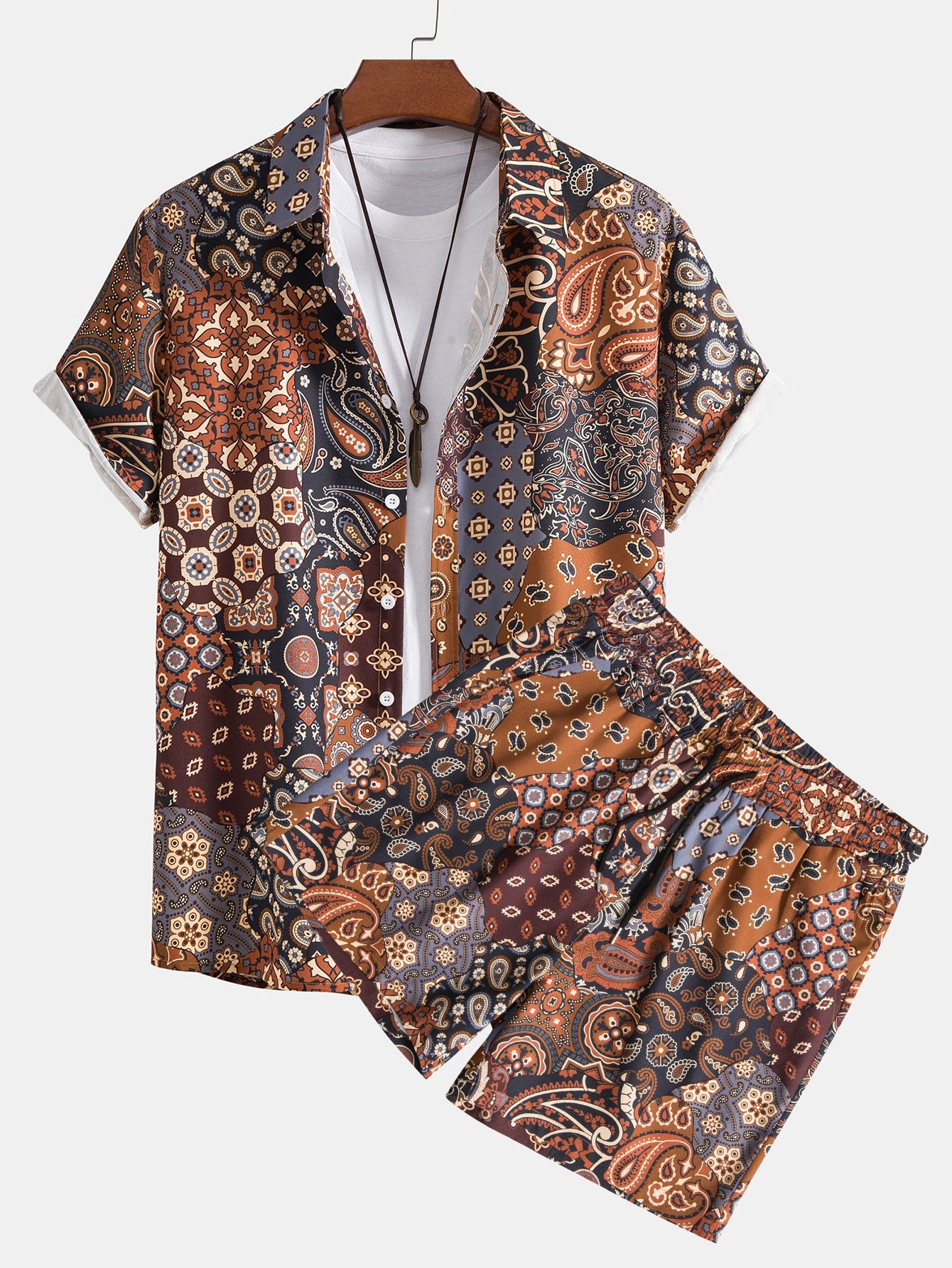 Paisley Patchwork Print Shirt & Shorts Set