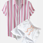 Stripe Print Shirt & Swim Shorts Set