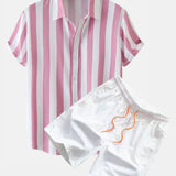 Stripe Print Shirt & Swim Shorts Set