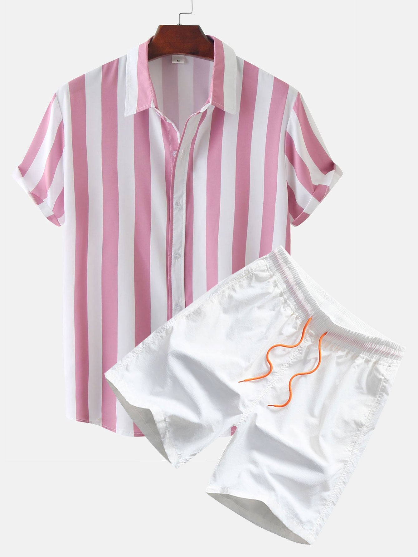 Stripe Print Shirt & Swim Shorts Set