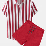 Stripe Print Shirt & Swim Shorts Set
