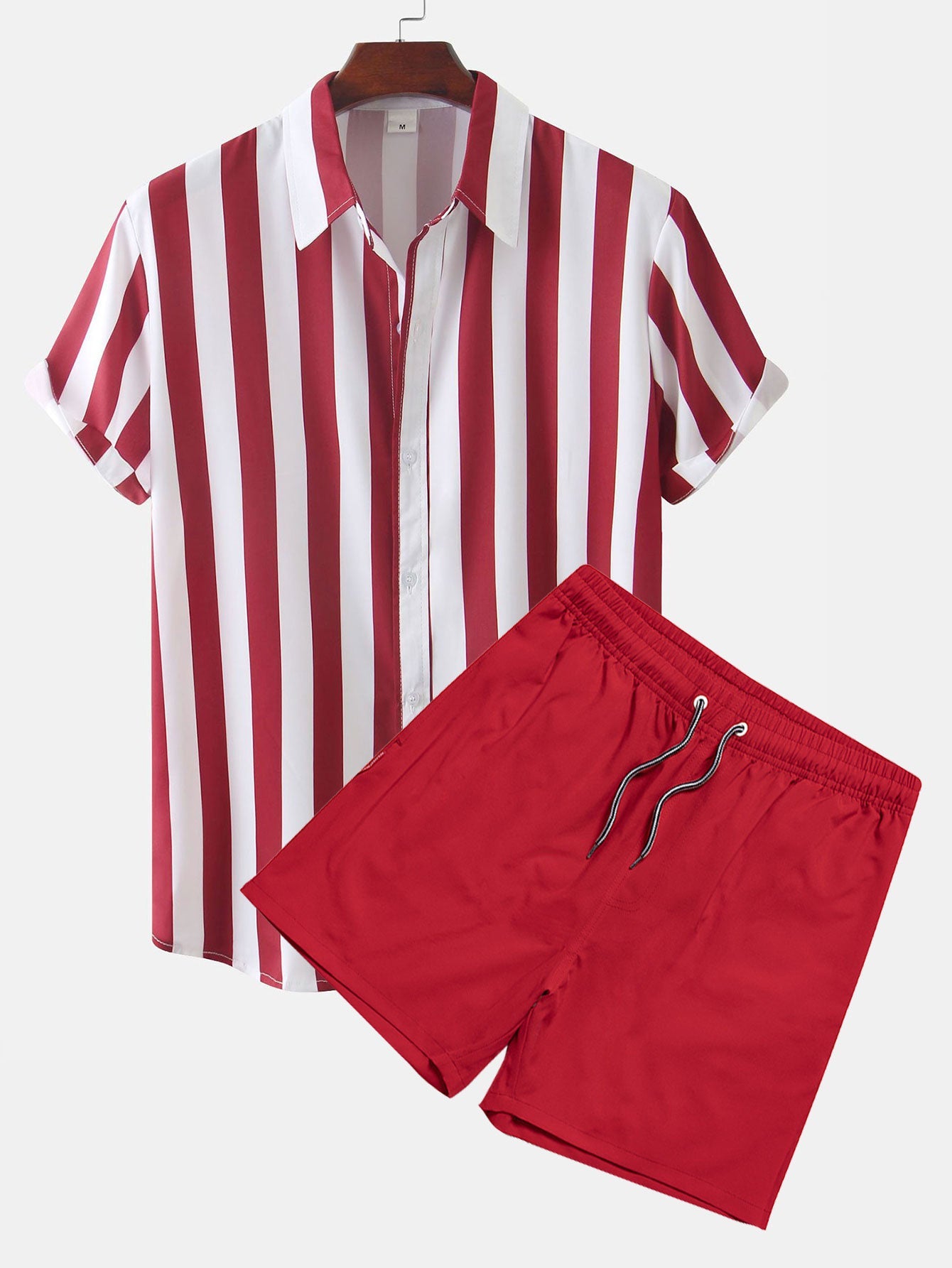 Stripe Print Shirt & Swim Shorts Set