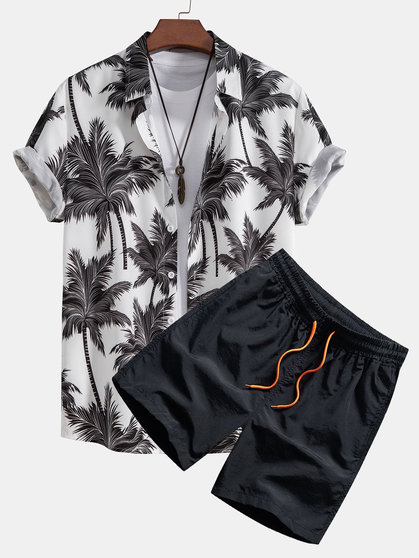 Palm Tree Print Shirt & Swim Short Set