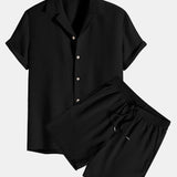 Waffle Revere Collar Shirt & Shorts Set
