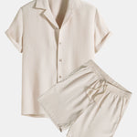 Waffle Revere Collar Shirt & Shorts Set