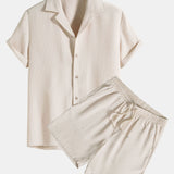 Waffle Revere Collar Shirt & Shorts Set