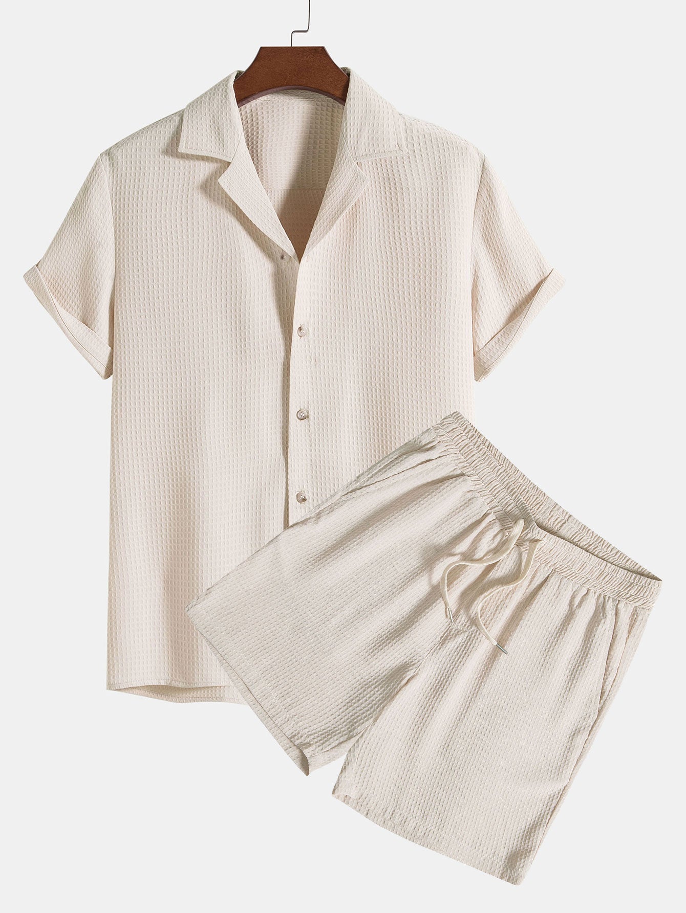 Waffle Revere Collar Shirt & Shorts Set